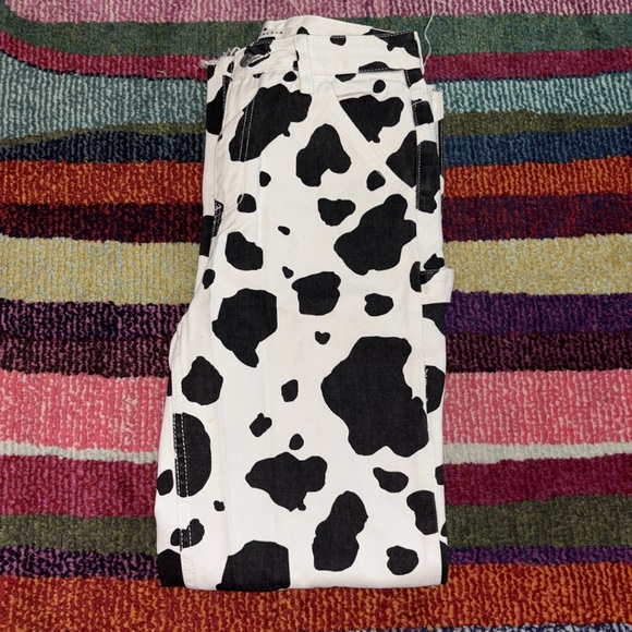 PacSun- Cow Print Split Carpenter Boyfriend Pants - Picture 2 of 4